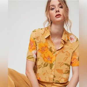 ARITZIA Wilfred Floral Cropped Henrietta Top Size Medium